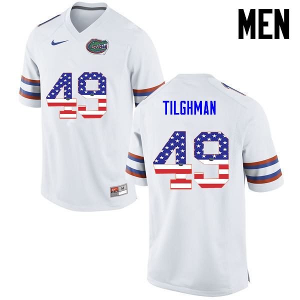 NCAA Florida Gators Jacob Tilghman Men's #49 USA Flag Fashion Nike White Stitched Authentic College Football Jersey GWF4764LC
